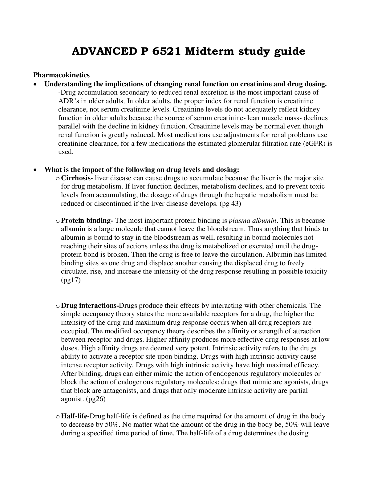 Preview image of ADVANCED P 6521 Midterm study guide document